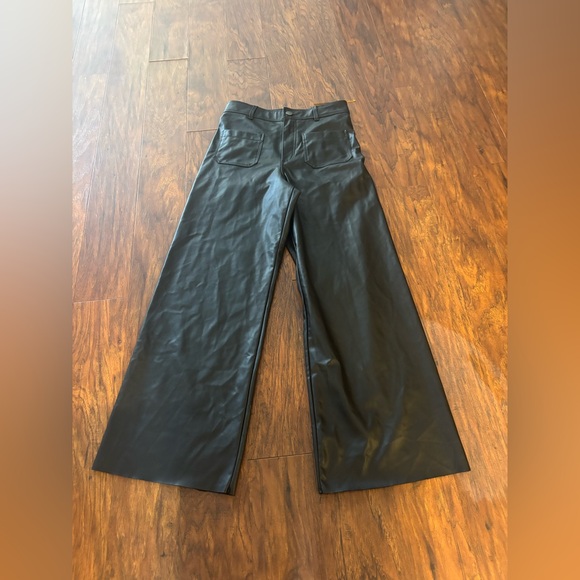 ZARA Faux Leather Marine Straight Pants Black Size 6 - Picture 3 of 5